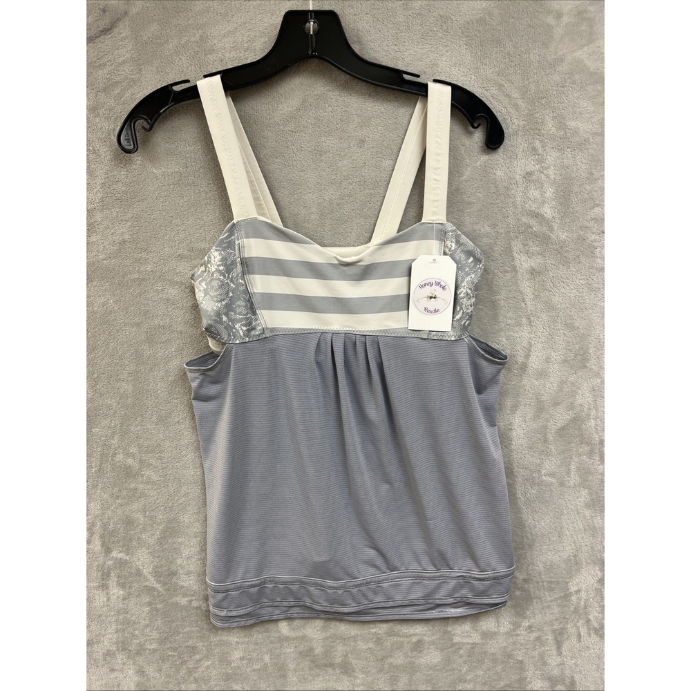 Lululemon Tank Top Women's 8 Run Back On Track Gray Shelf Bra Athletic Loose Fit
